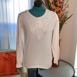 Yuna | Ladies White & Black Knit Long Sleeve Top